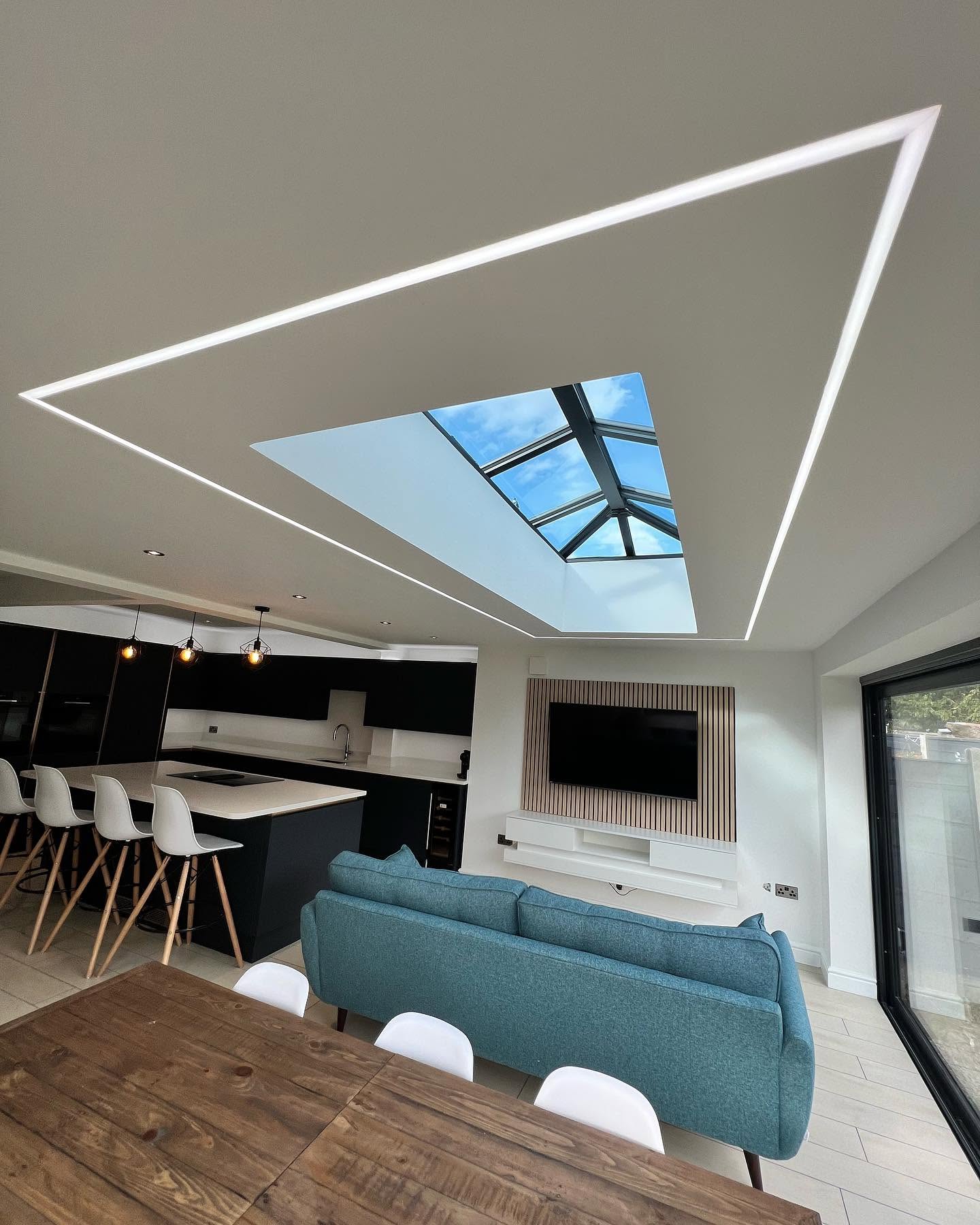 Open-plan rear extension with roof lantern and bifold doors